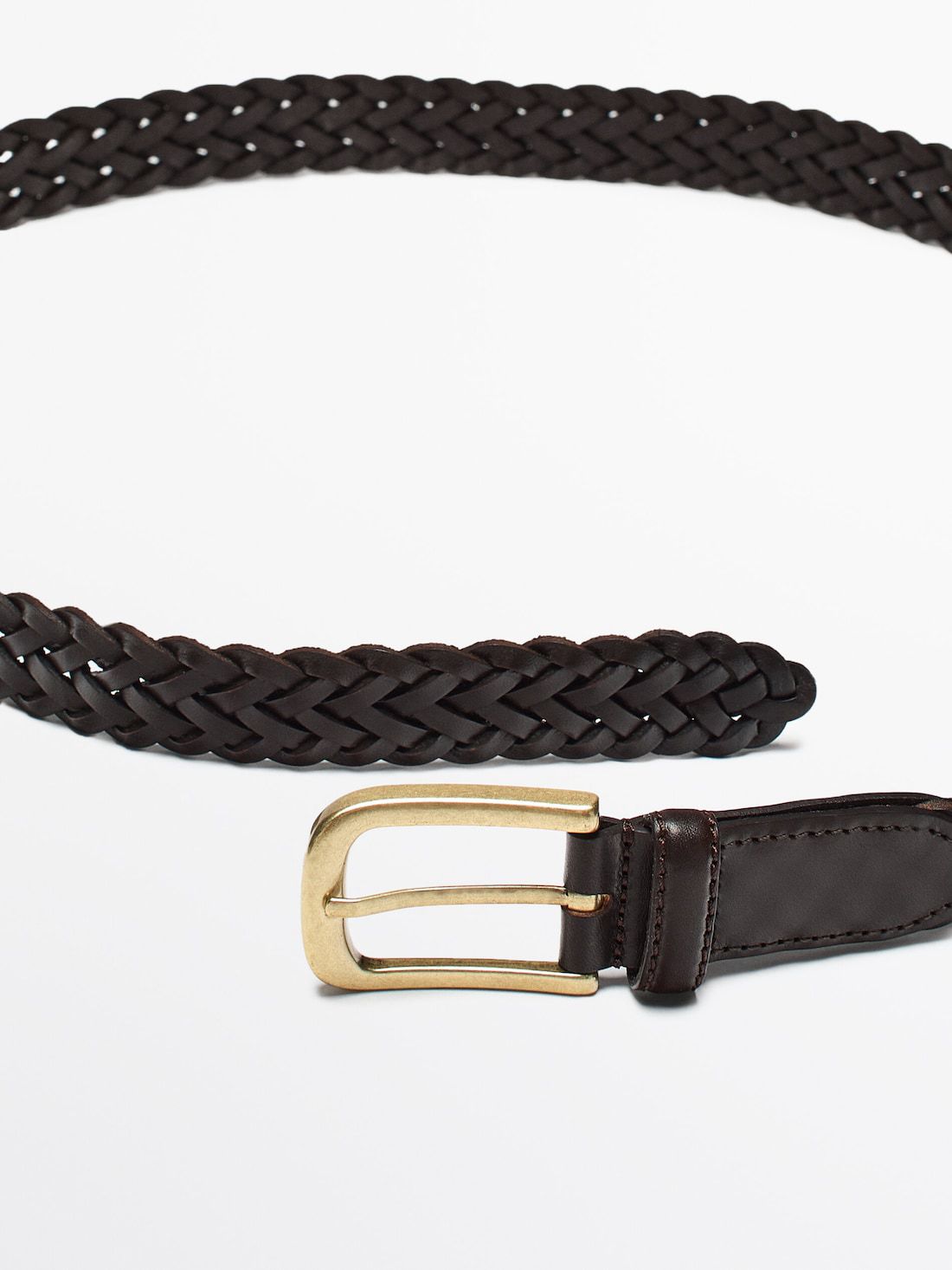 Massimo Dutti Braided Leather Men Belt Dark Brown | US-BK9428501