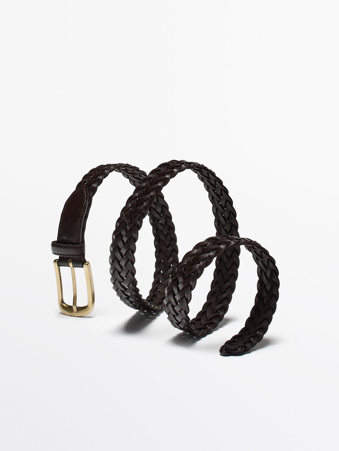 Massimo Dutti Braided Leather Men Belt Dark Brown | US-BK9428501