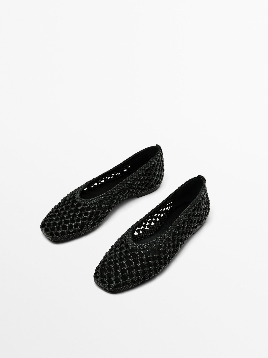 Massimo Dutti Braided Leather Women Ballet Flats Black | US-WY8726109