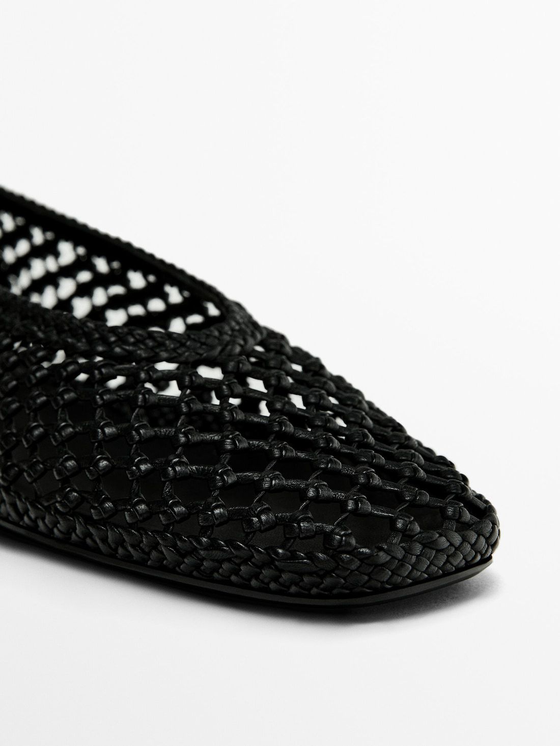 Massimo Dutti Braided Leather Women Ballet Flats Black | US-WY8726109