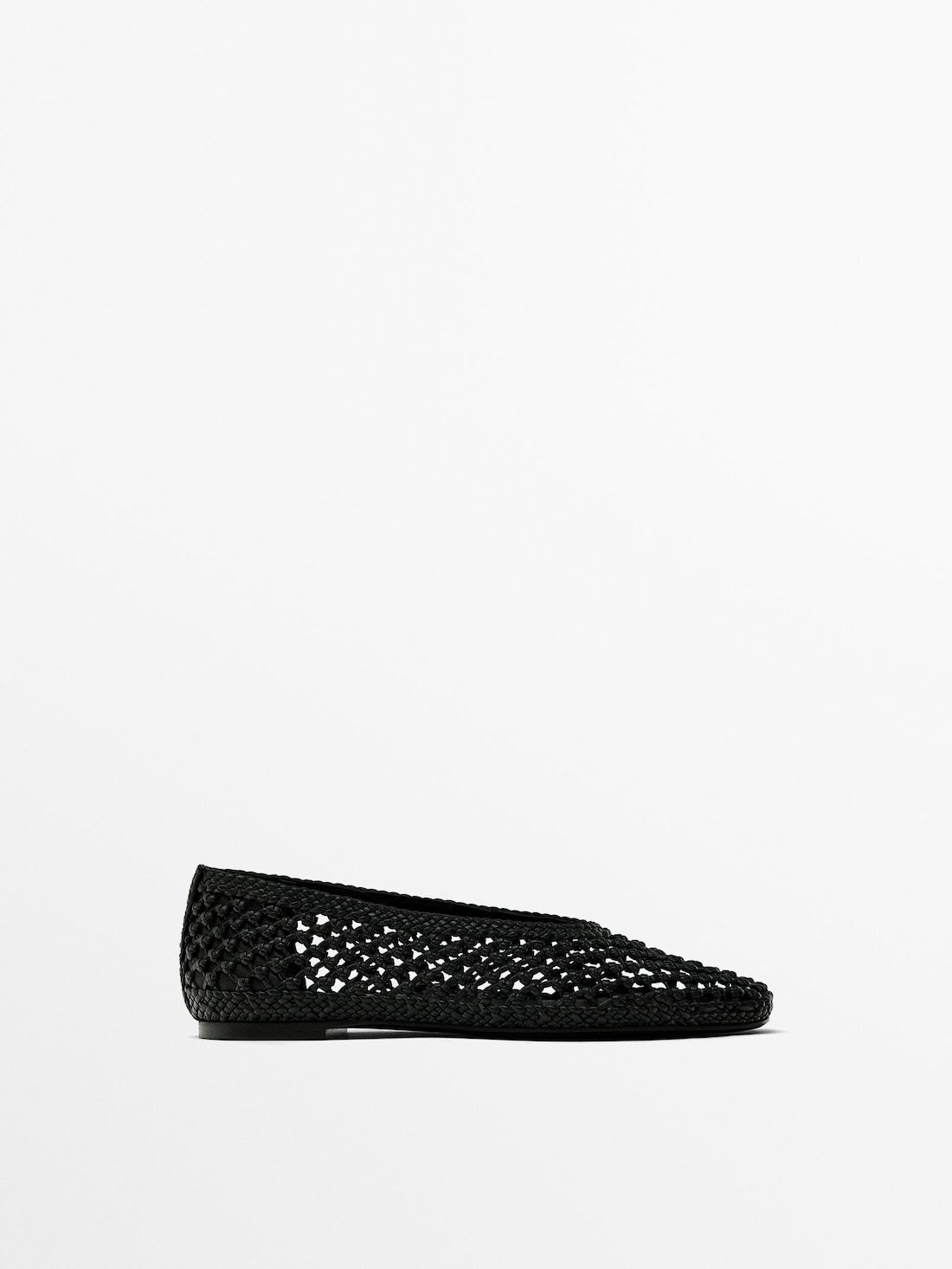 Massimo Dutti Braided Leather Women Ballet Flats Black | US-WY8726109