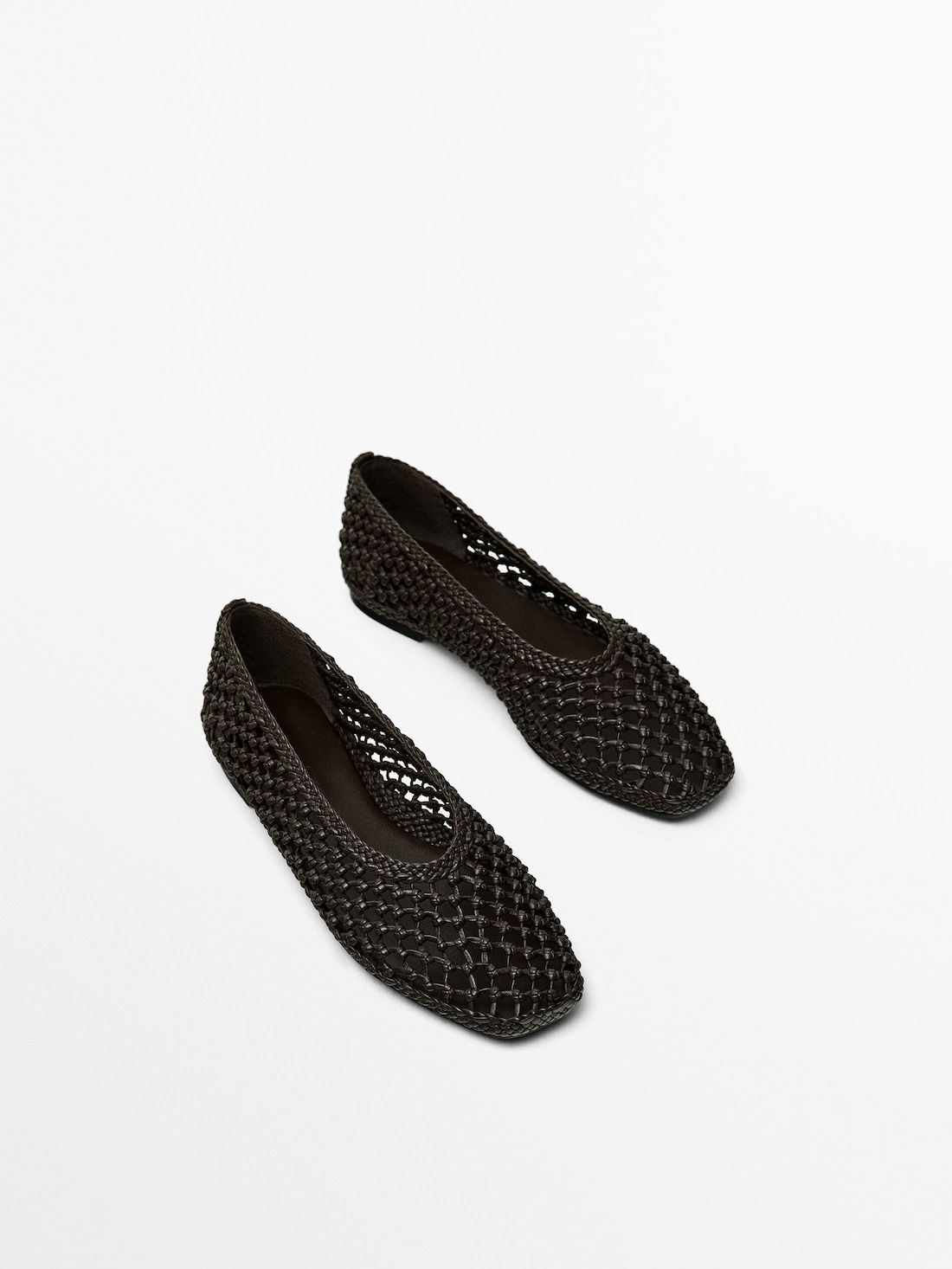 Massimo Dutti Braided Leather Women Ballet Flats Dark Brown | US-TU4721856