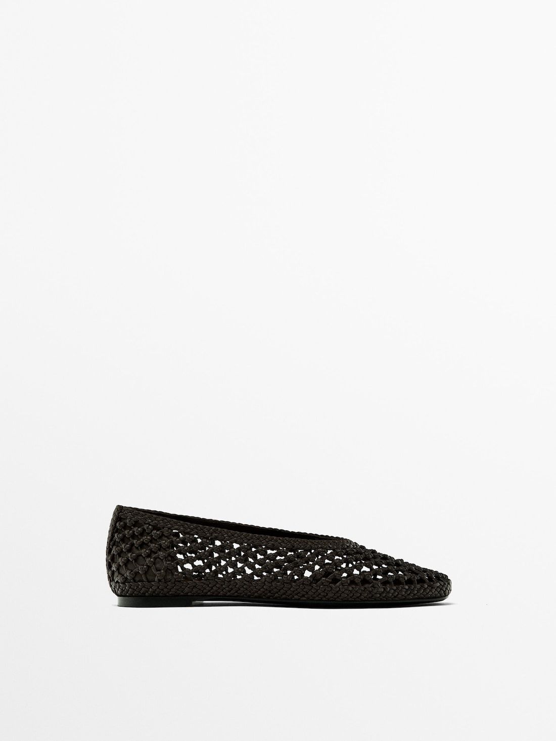 Massimo Dutti Braided Leather Women Ballet Flats Dark Brown | US-TU4721856