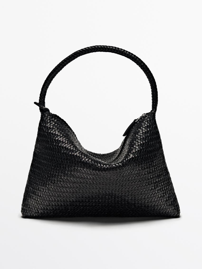 Massimo Dutti Braided Nappa Leather Women Shoulder Bag Black | US-NG6147593