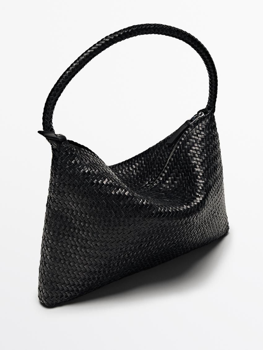 Massimo Dutti Braided Nappa Leather Women Shoulder Bag Black | US-NG6147593