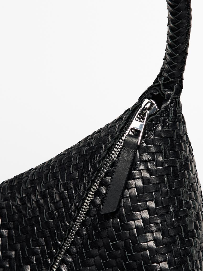 Massimo Dutti Braided Nappa Leather Women Shoulder Bag Black | US-NG6147593