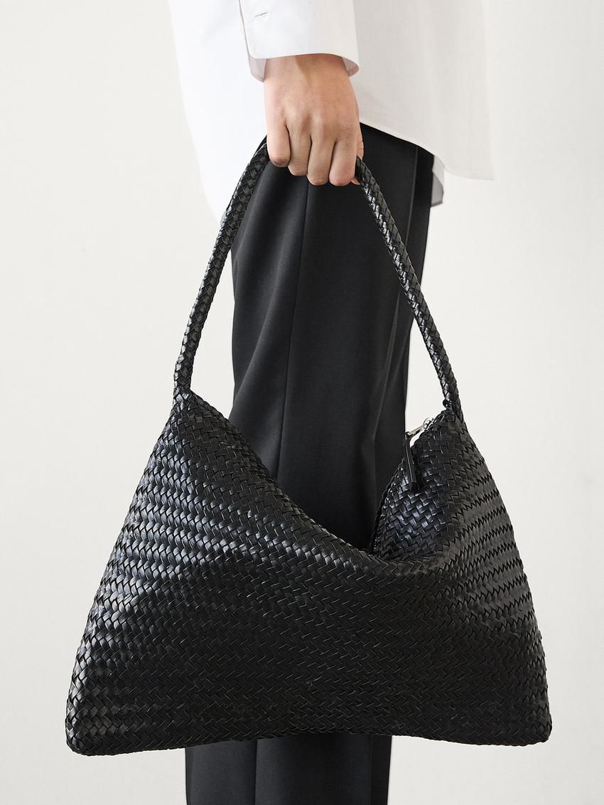Massimo Dutti Braided Nappa Leather Women Shoulder Bag Black | US-NG6147593