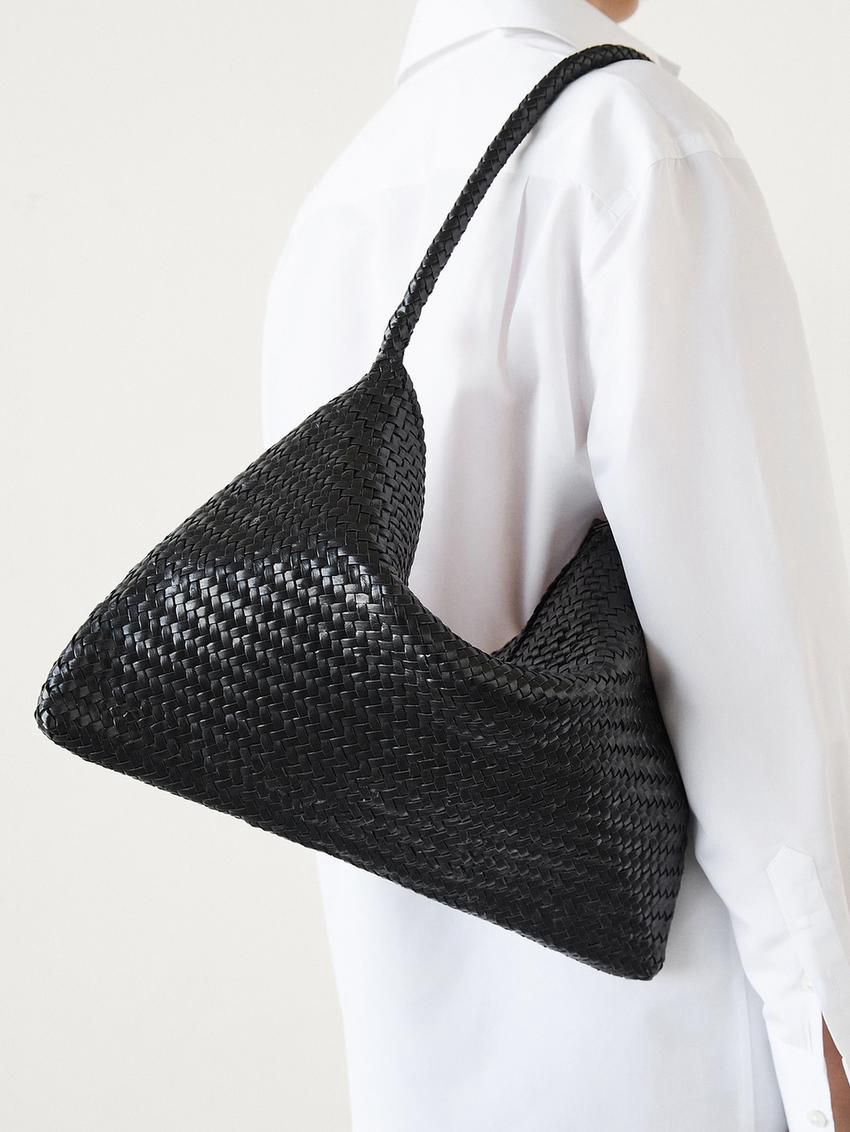 Massimo Dutti Braided Nappa Leather Women Shoulder Bag Black | US-NG6147593
