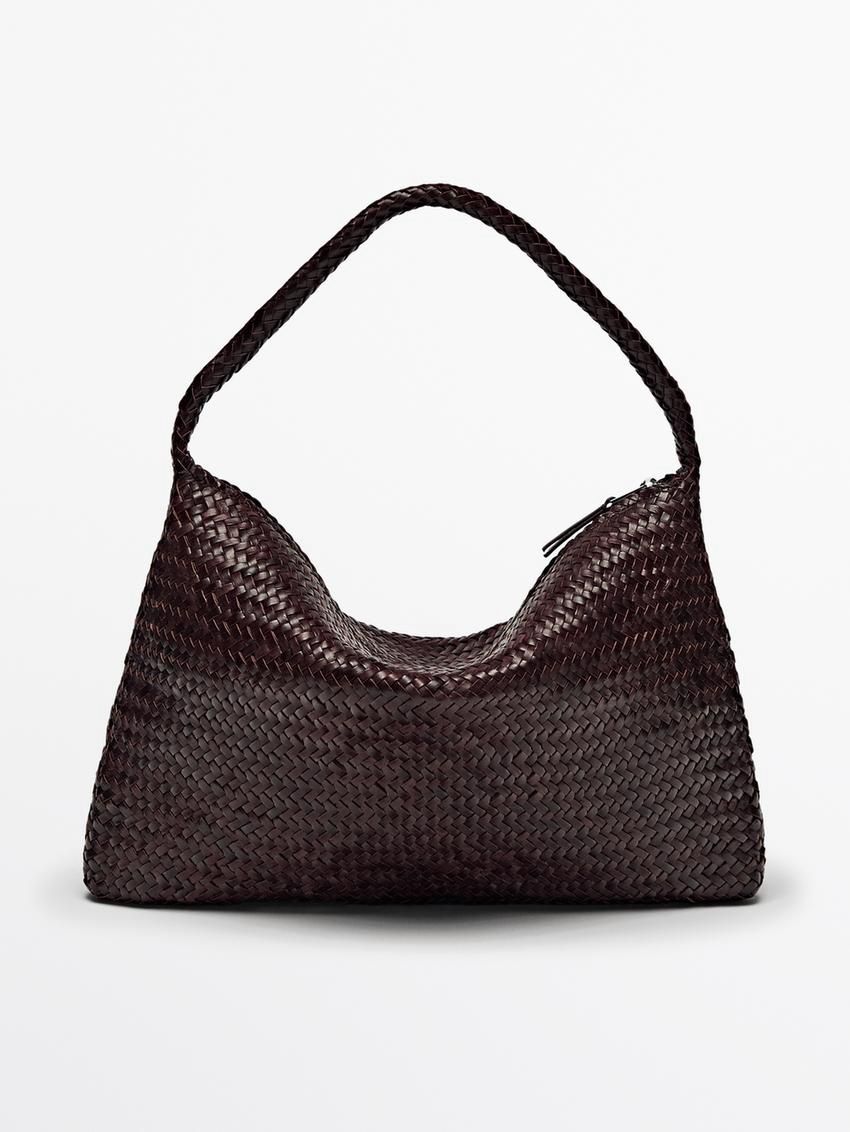 Massimo Dutti Braided Nappa Leather Women Shoulder Bag Burgundy | US-MU5264038