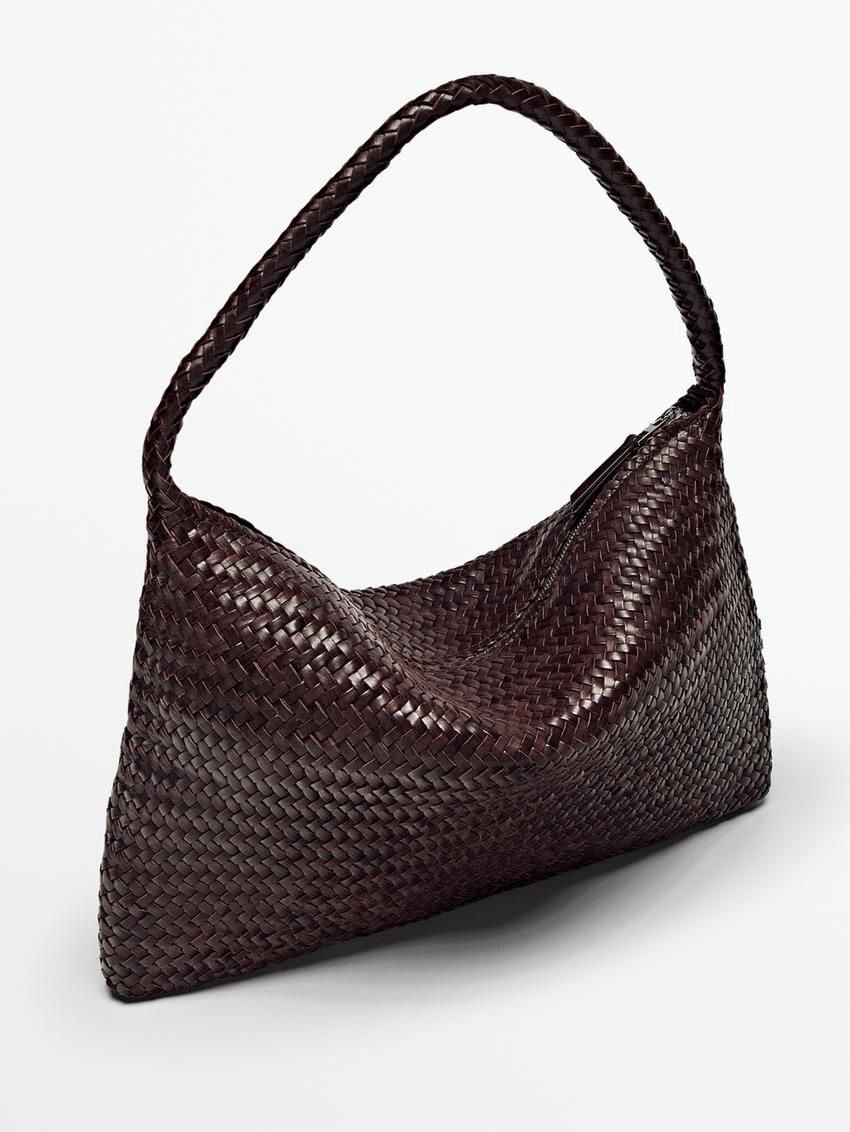 Massimo Dutti Braided Nappa Leather Women Shoulder Bag Burgundy | US-MU5264038
