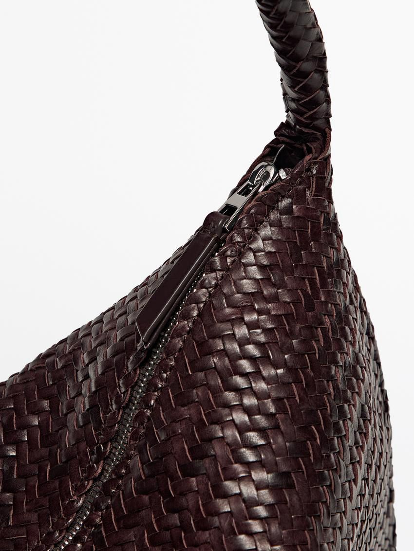 Massimo Dutti Braided Nappa Leather Women Shoulder Bag Burgundy | US-MU5264038