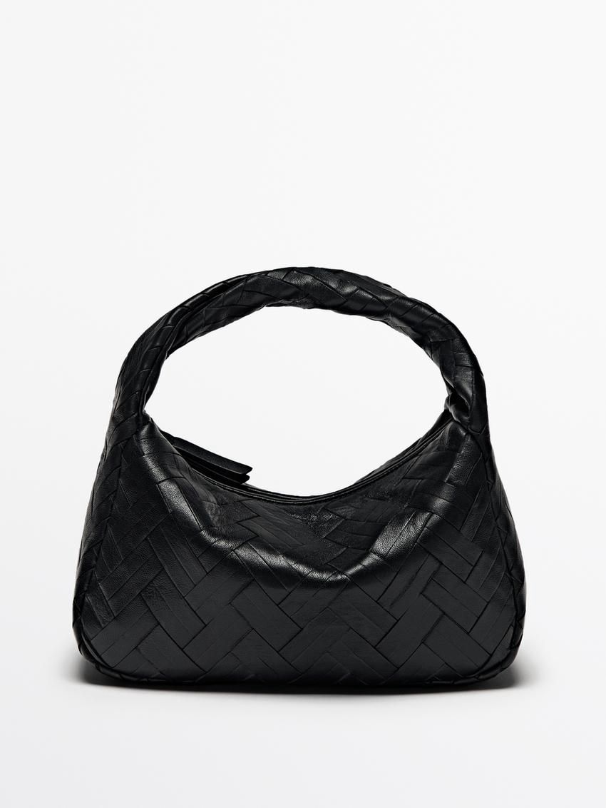 Massimo Dutti Braided Nappa Women Handbag Black | US-DE9810235