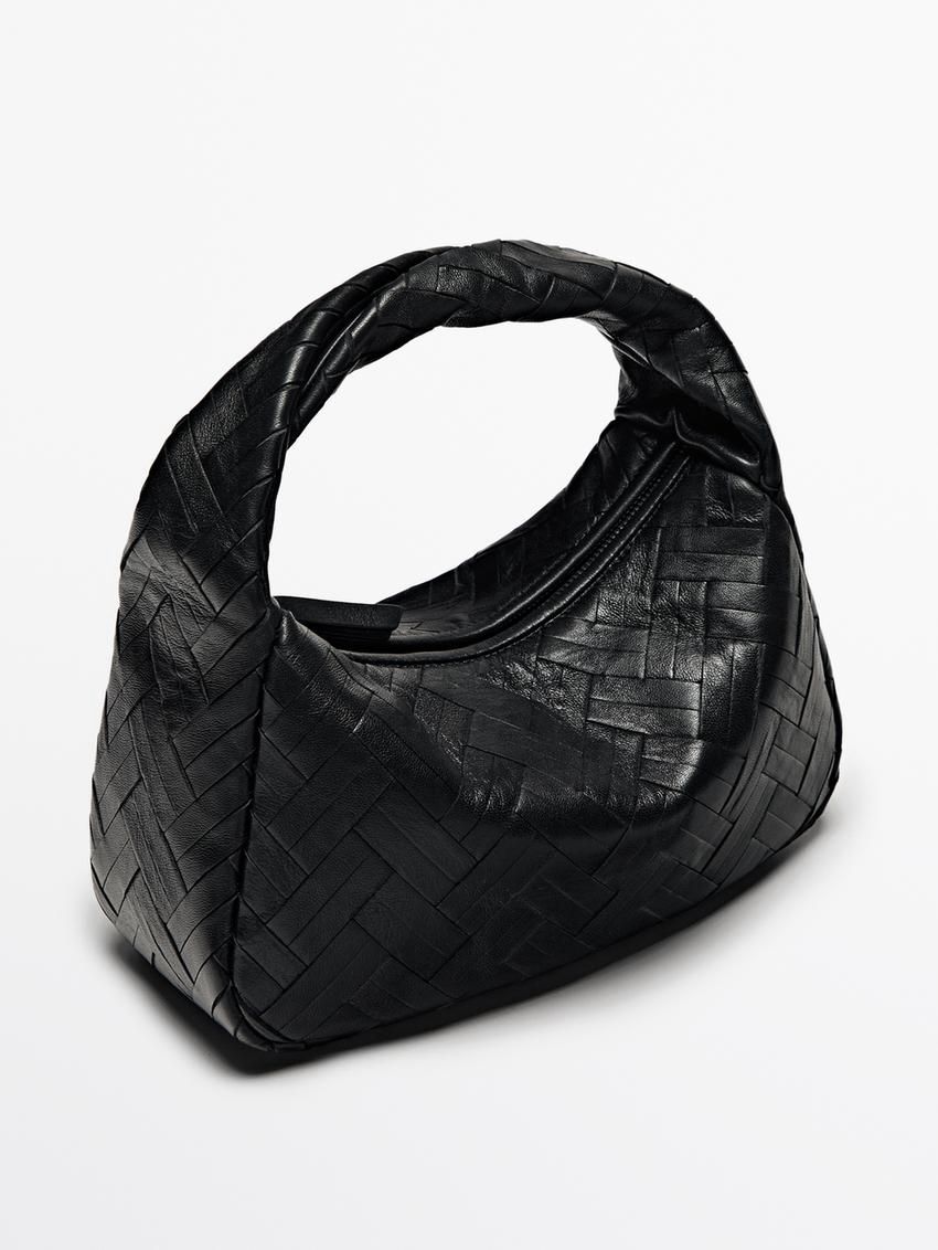 Massimo Dutti Braided Nappa Women Handbag Black | US-DE9810235