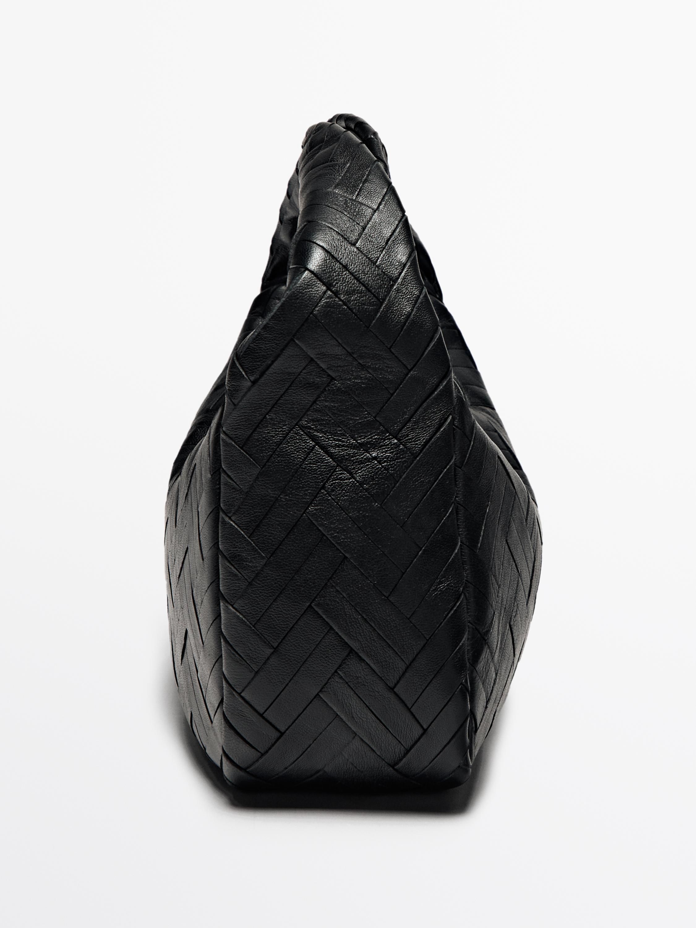 Massimo Dutti Braided Nappa Women Handbag Black | US-DE9810235