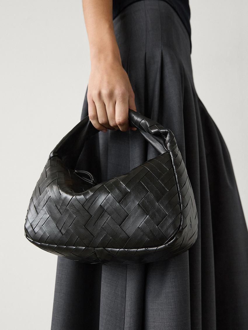 Massimo Dutti Braided Nappa Women Handbag Black | US-DE9810235