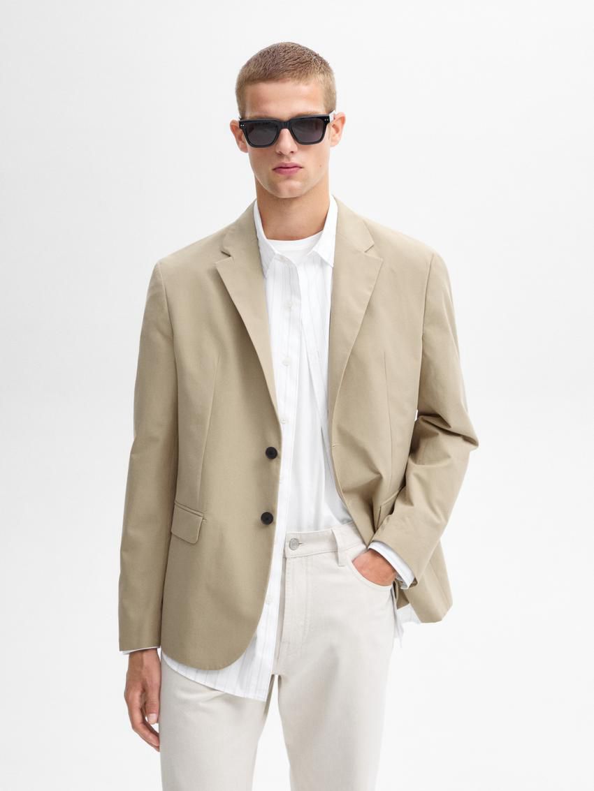 Massimo Dutti Brushed Cotton Micro-twill Men Blazer Beige | US-ZU6784013