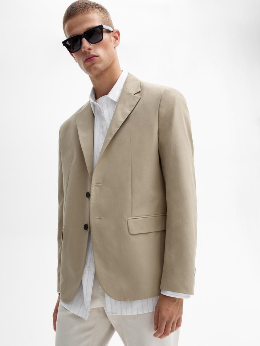 Massimo Dutti Brushed Cotton Micro-twill Men Blazer Beige | US-ZU6784013