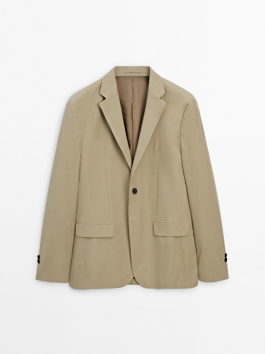 Massimo Dutti Brushed Cotton Micro-twill Men Blazer Beige | US-ZU6784013