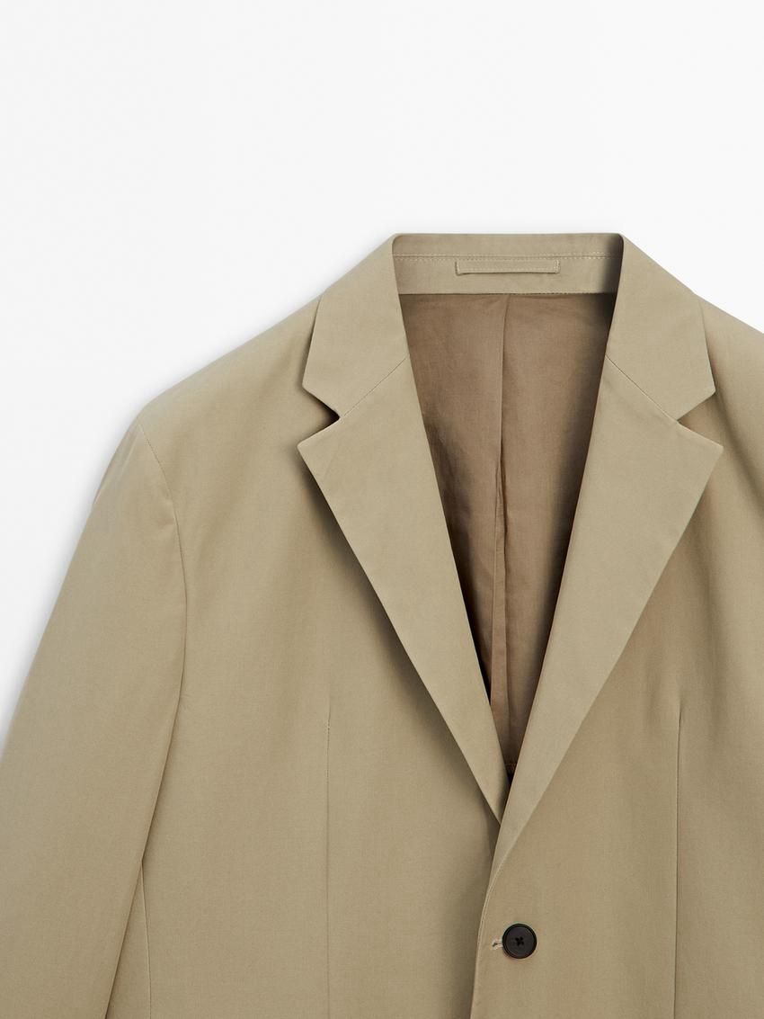 Massimo Dutti Brushed Cotton Micro-twill Men Blazer Beige | US-ZU6784013