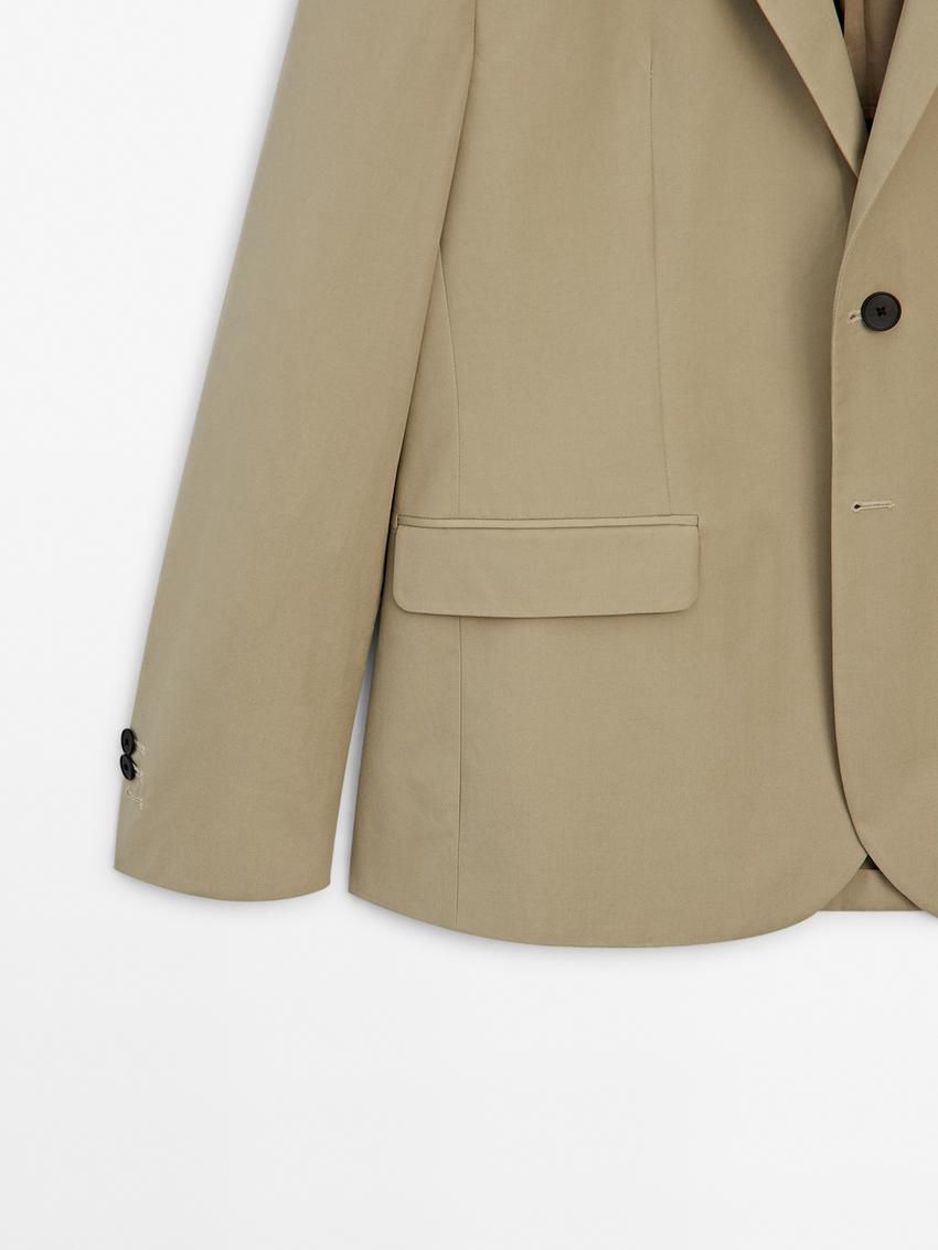 Massimo Dutti Brushed Cotton Micro-twill Men Blazer Beige | US-ZU6784013