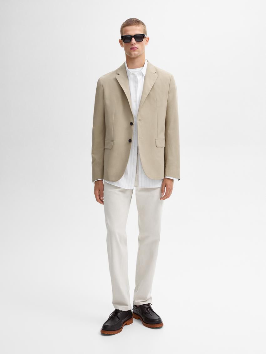 Massimo Dutti Brushed Cotton Micro-twill Men Blazer Beige | US-ZU6784013
