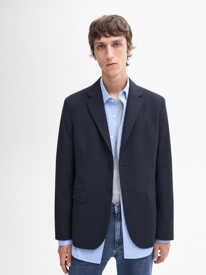 Massimo Dutti Brushed Cotton Micro-twill Men Blazer Navy | US-TC0683215