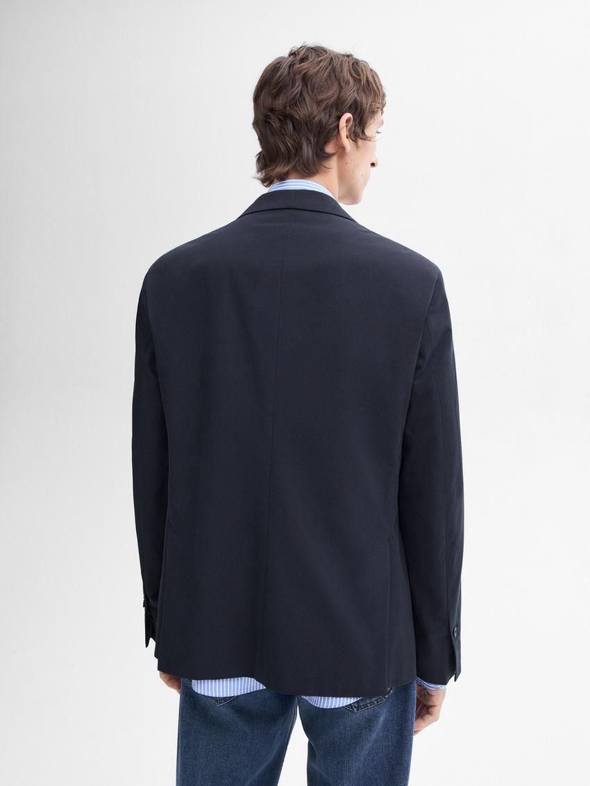 Massimo Dutti Brushed Cotton Micro-twill Men Blazer Navy | US-TC0683215