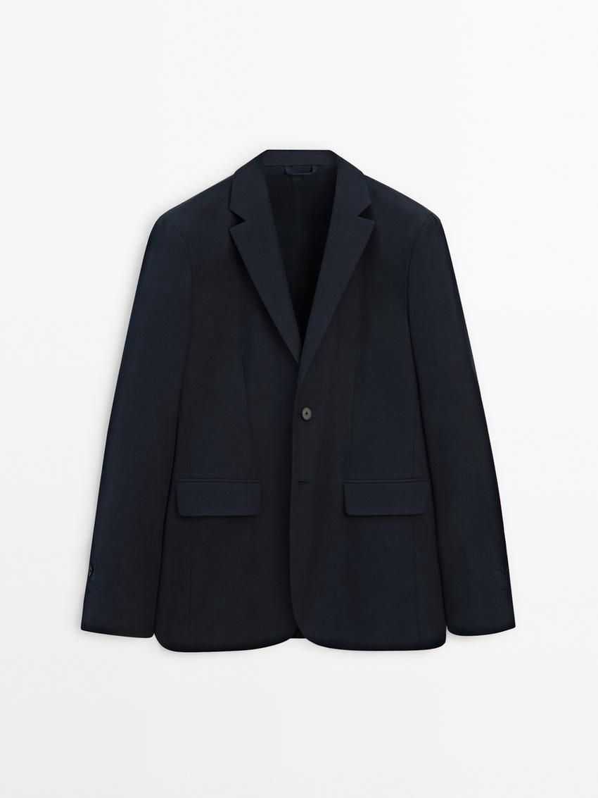 Massimo Dutti Brushed Cotton Micro-twill Men Blazer Navy | US-TC0683215
