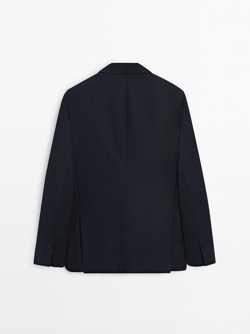 Massimo Dutti Brushed Cotton Micro-twill Men Blazer Navy | US-TC0683215