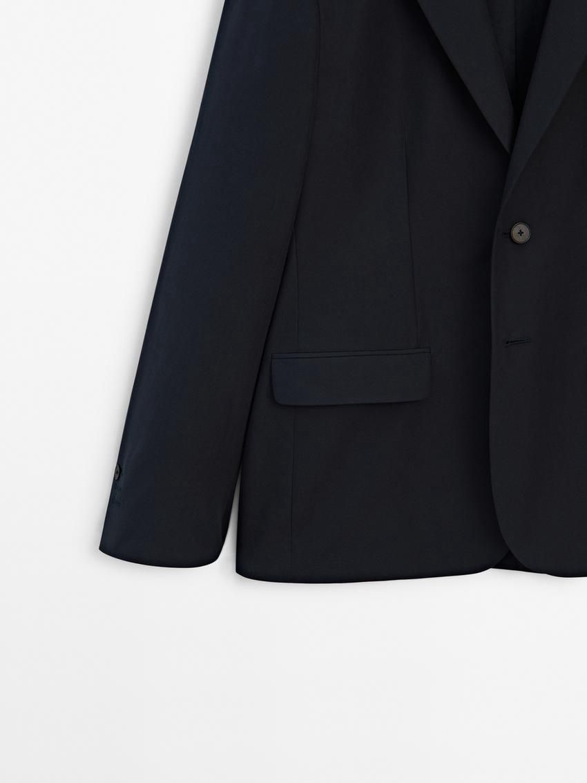 Massimo Dutti Brushed Cotton Micro-twill Men Blazer Navy | US-TC0683215