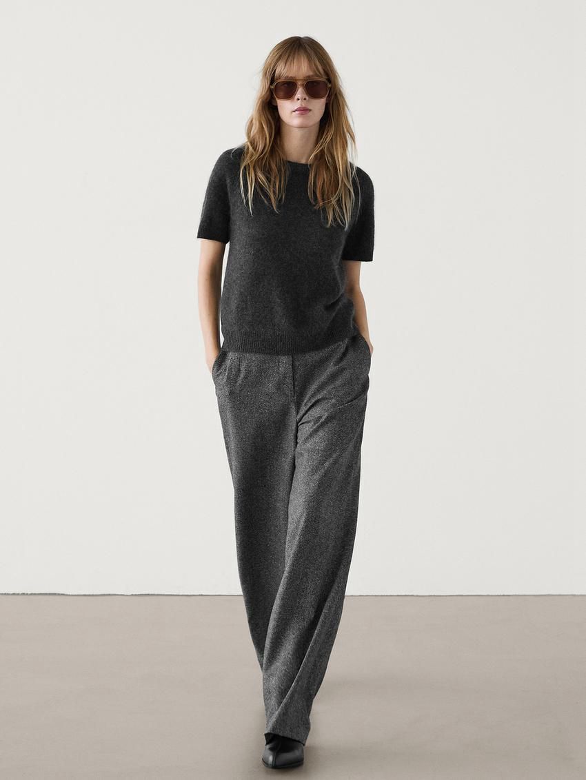 Massimo Dutti Brushed Wool Blend Short Sleeve Women Sweater Dark Grey | US-SH3049125