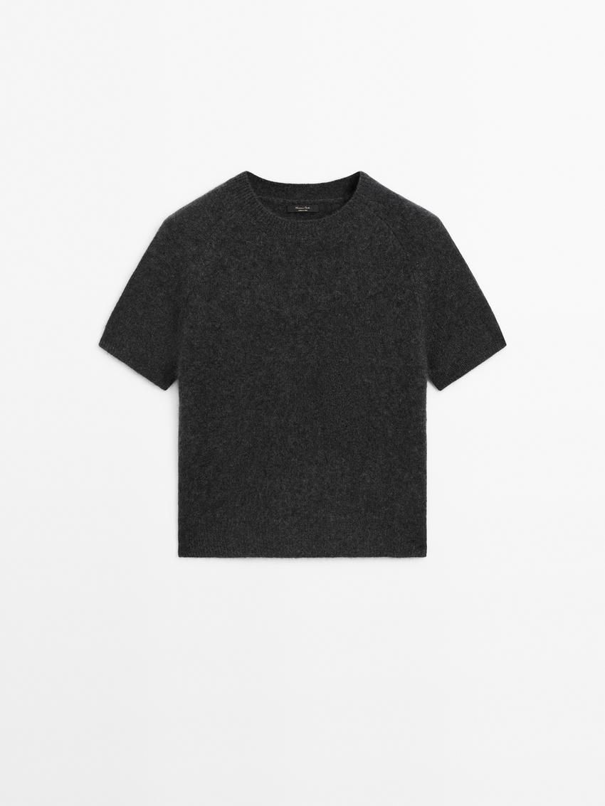 Massimo Dutti Brushed Wool Blend Short Sleeve Women Sweater Dark Grey | US-SH3049125