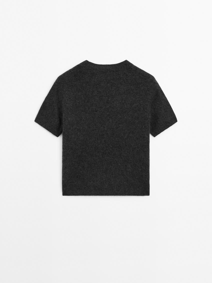 Massimo Dutti Brushed Wool Blend Short Sleeve Women Sweater Dark Grey | US-SH3049125