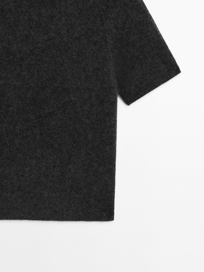 Massimo Dutti Brushed Wool Blend Short Sleeve Women Sweater Dark Grey | US-SH3049125