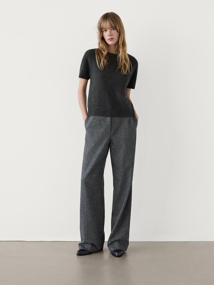 Massimo Dutti Brushed Wool Blend Short Sleeve Women Sweater Dark Grey | US-SH3049125