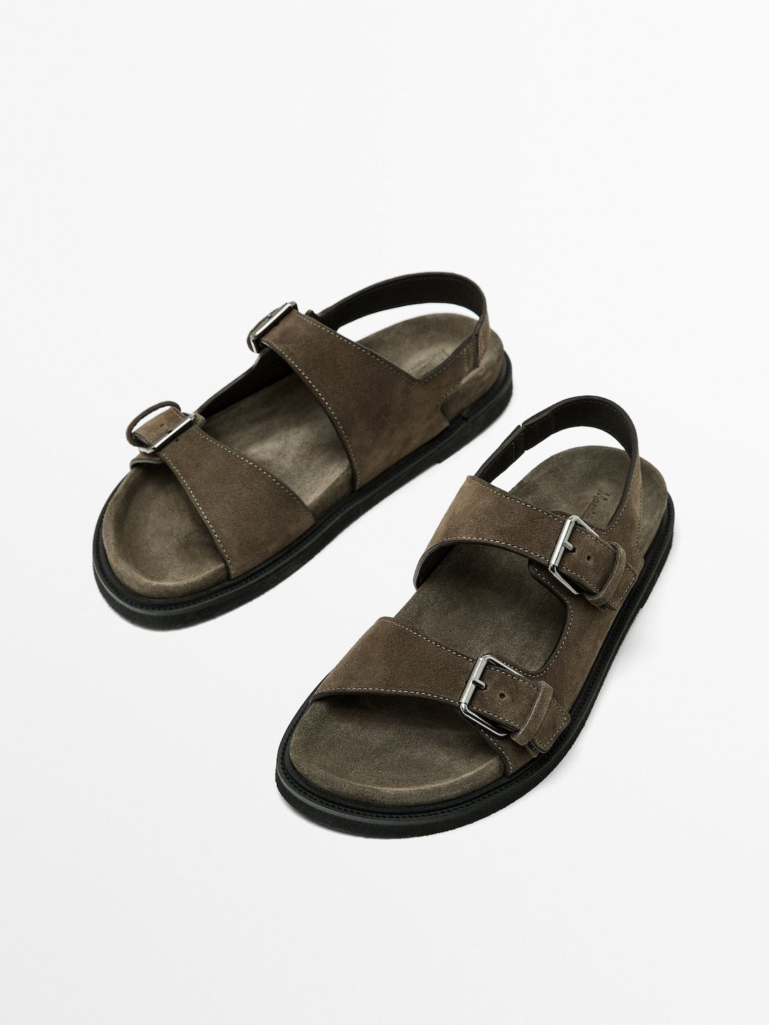 Massimo Dutti Buckle Split-leather Men Sandals Brown Beige | US-IZ1569834