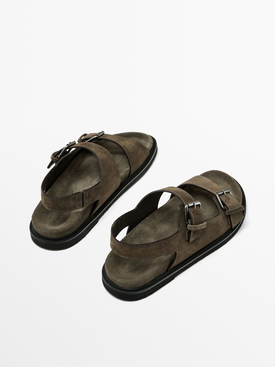 Massimo Dutti Buckle Split-leather Men Sandals Brown Beige | US-IZ1569834