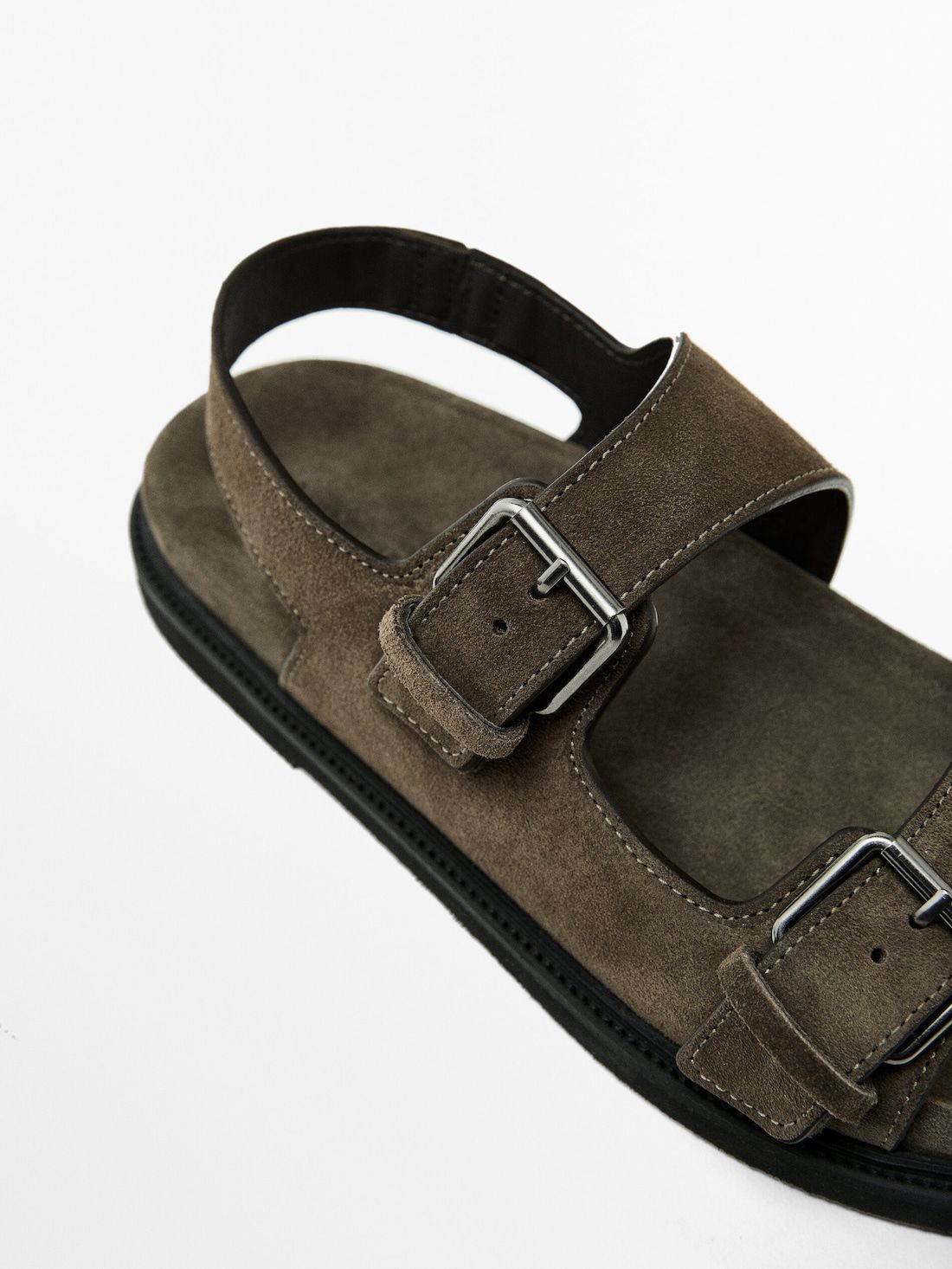 Massimo Dutti Buckle Split-leather Men Sandals Brown Beige | US-IZ1569834