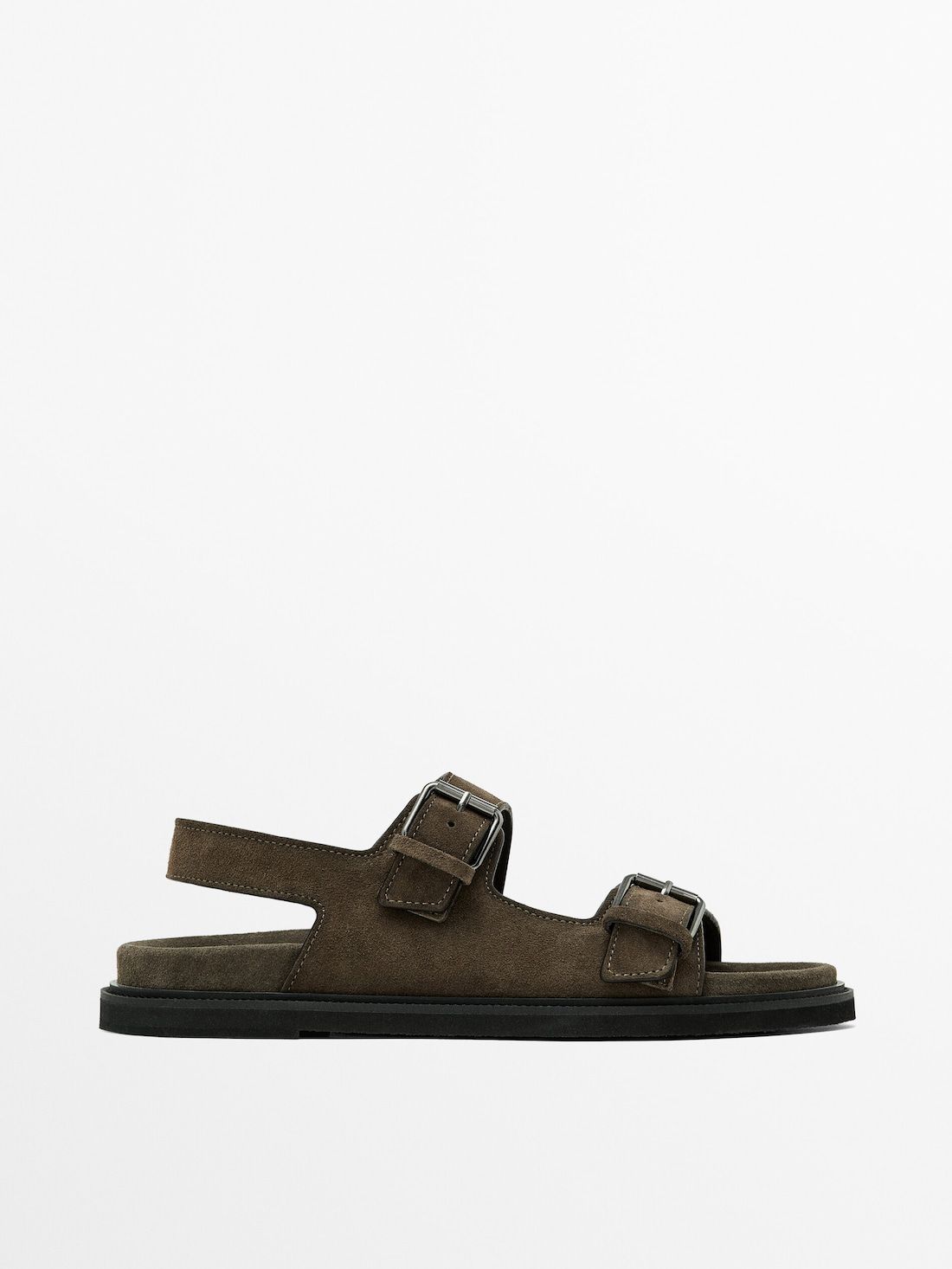 Massimo Dutti Buckle Split-leather Men Sandals Brown Beige | US-IZ1569834
