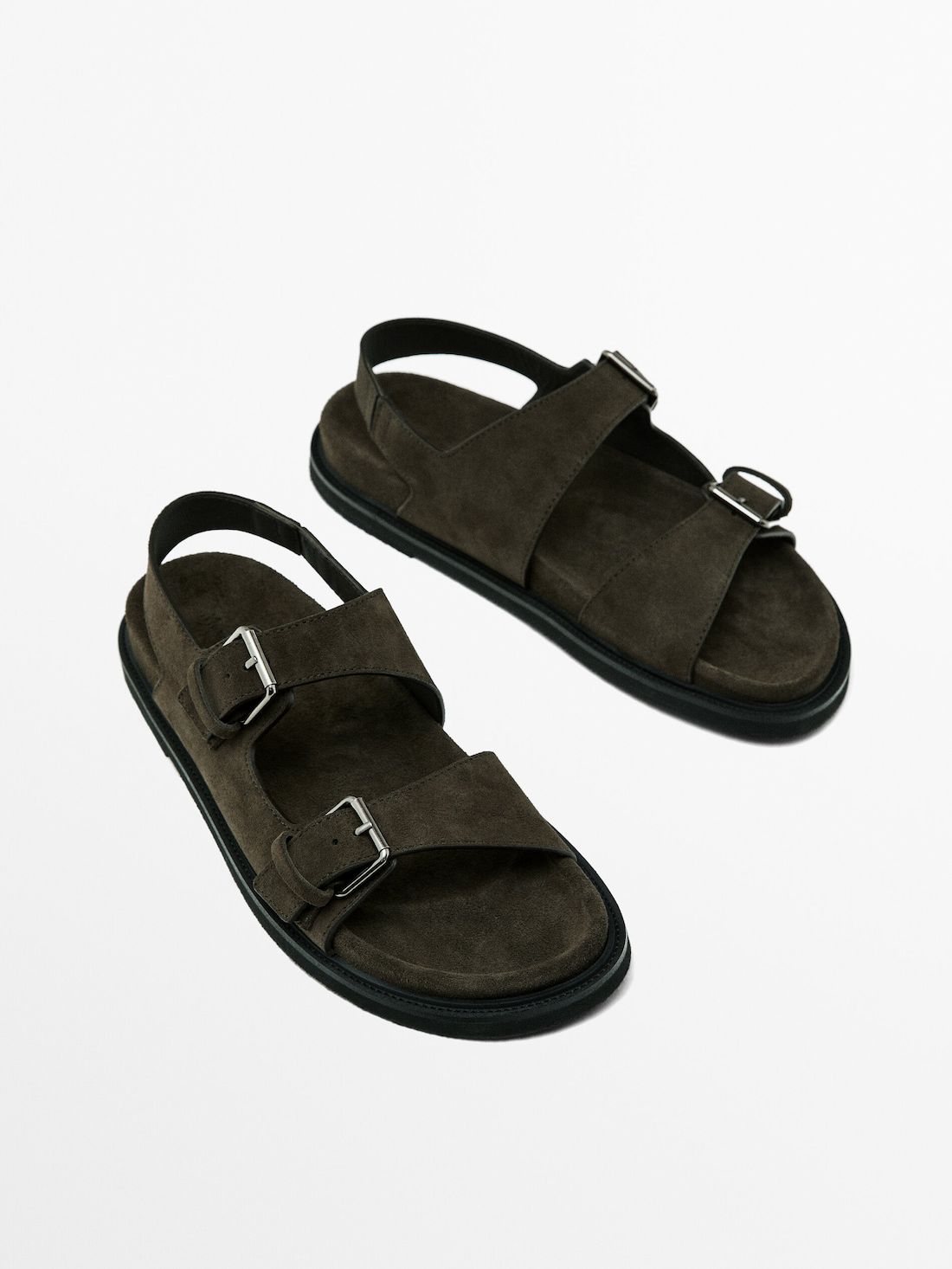 Massimo Dutti Buckle Split-leather Men Sandals Dark Olive | US-VW9863704