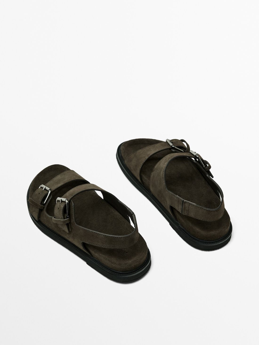 Massimo Dutti Buckle Split-leather Men Sandals Dark Olive | US-VW9863704