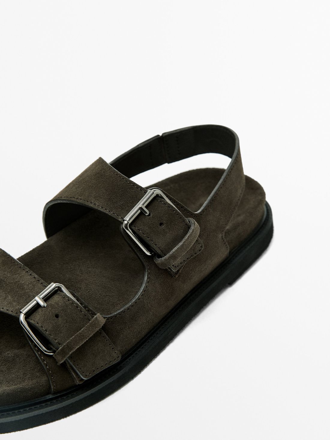 Massimo Dutti Buckle Split-leather Men Sandals Dark Olive | US-VW9863704