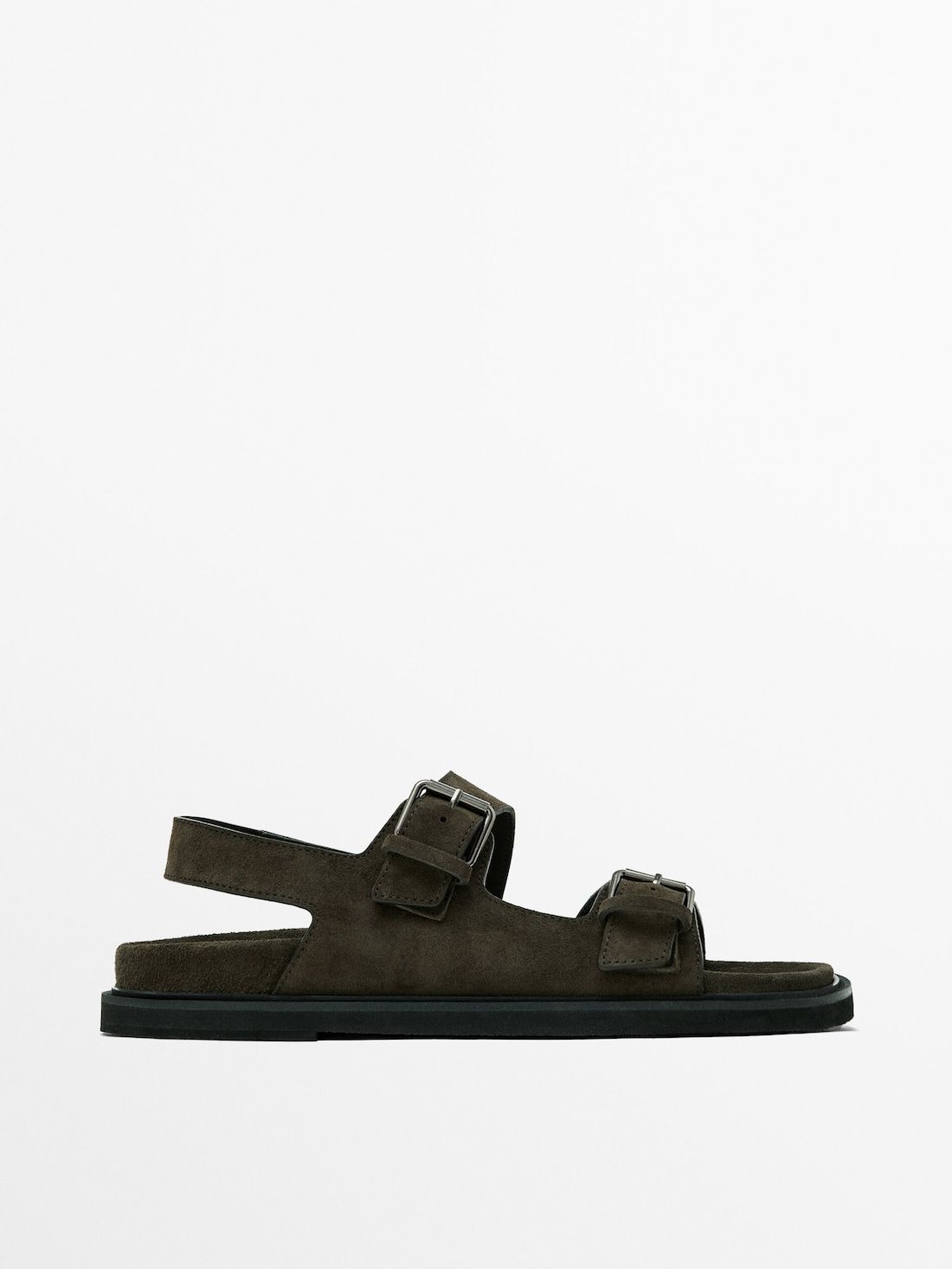 Massimo Dutti Buckle Split-leather Men Sandals Dark Olive | US-VW9863704