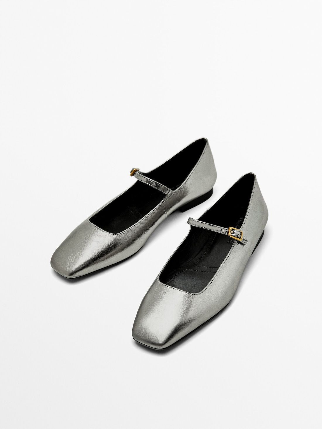 Massimo Dutti Buckle Women Ballet Flats Silver | US-PO7214095