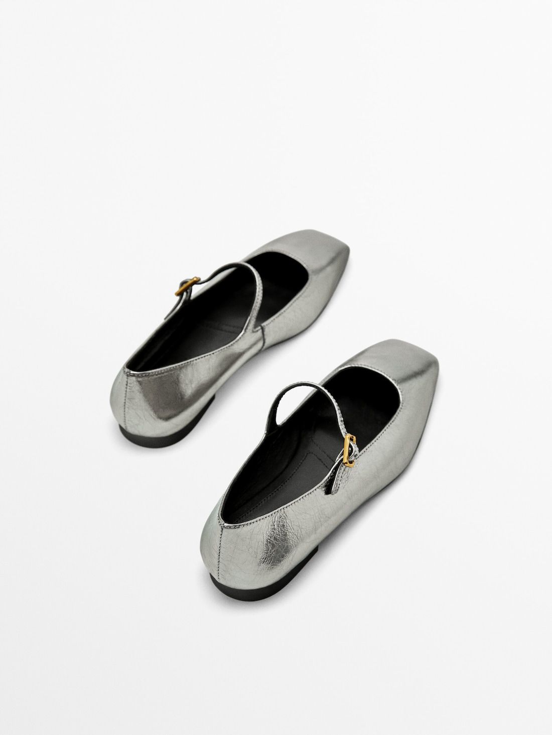 Massimo Dutti Buckle Women Ballet Flats Silver | US-PO7214095