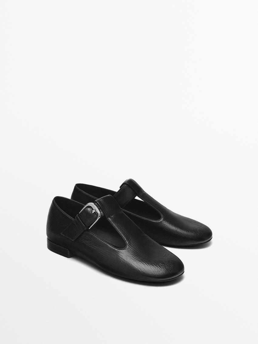 Massimo Dutti Buckled Strap Women Flat Shoes Black | US-XN1794365