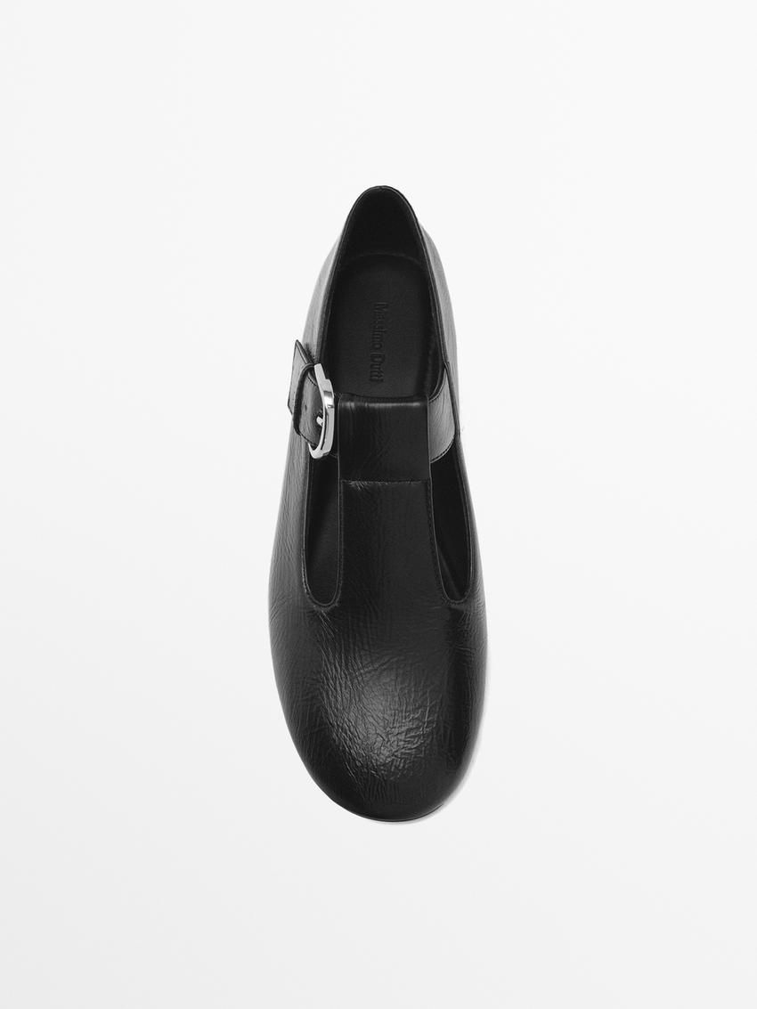 Massimo Dutti Buckled Strap Women Flat Shoes Black | US-XN1794365