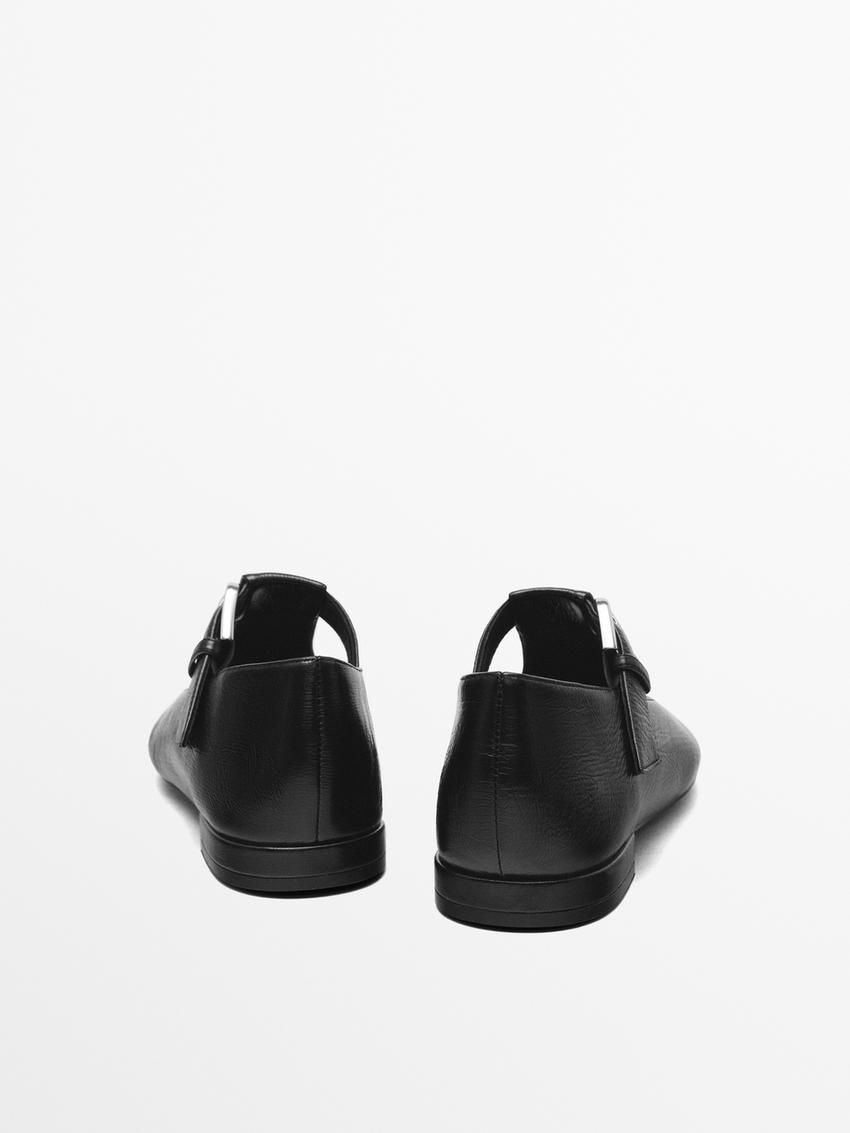 Massimo Dutti Buckled Strap Women Flat Shoes Black | US-XN1794365