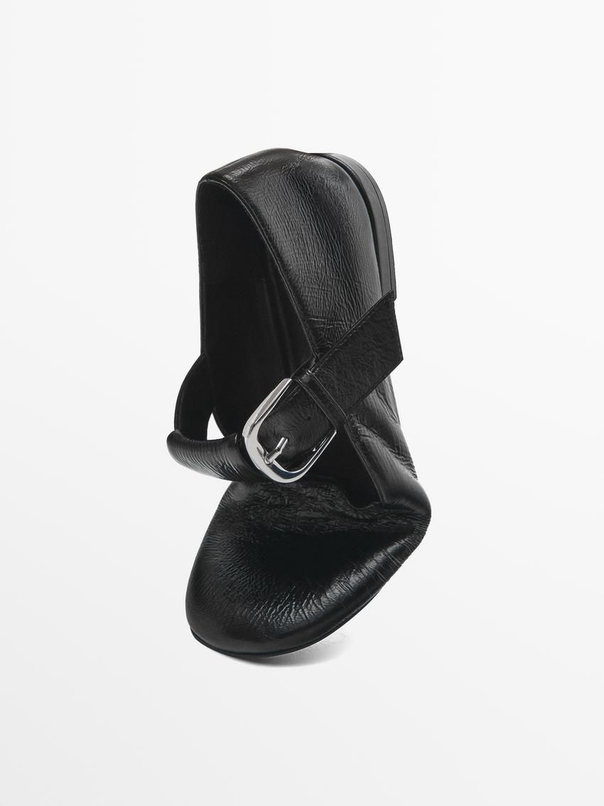 Massimo Dutti Buckled Strap Women Flat Shoes Black | US-XN1794365