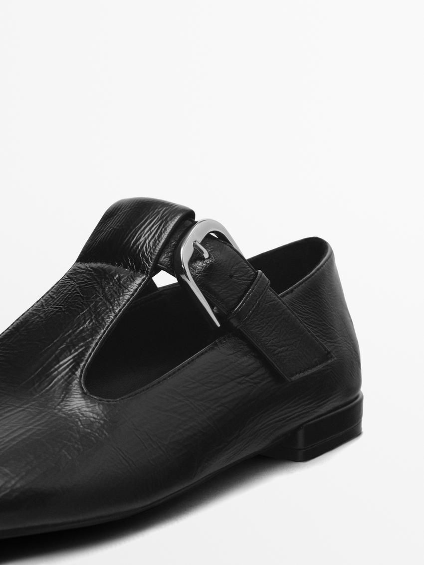 Massimo Dutti Buckled Strap Women Flat Shoes Black | US-XN1794365